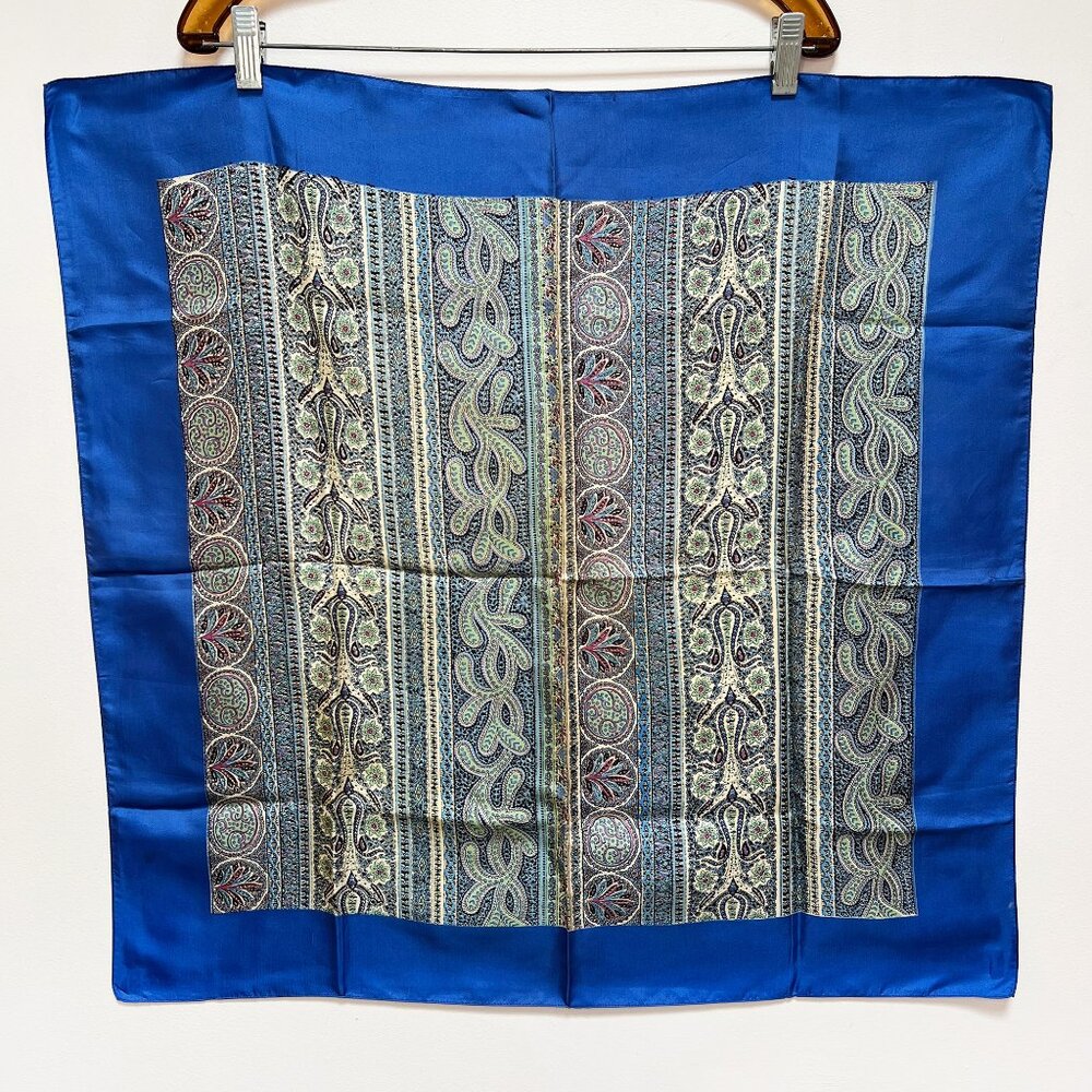 Vintage Liberty of London Cobalt Blue Scarf, 60s, 70s, abstract floral & coral